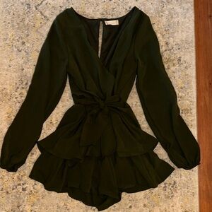 Altar’d State Olive Green Ruffle Romper Dress